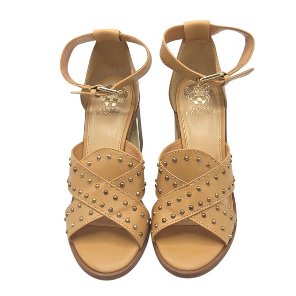 Vince Camuto VC-KERESHA Leather Open Toe Ankle Strap Sandals 8.5M Tan Brazil NEW - Picture 7 of 16